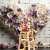 Aperturee - White Purple Flower Brick Valentines Day Backdrop
